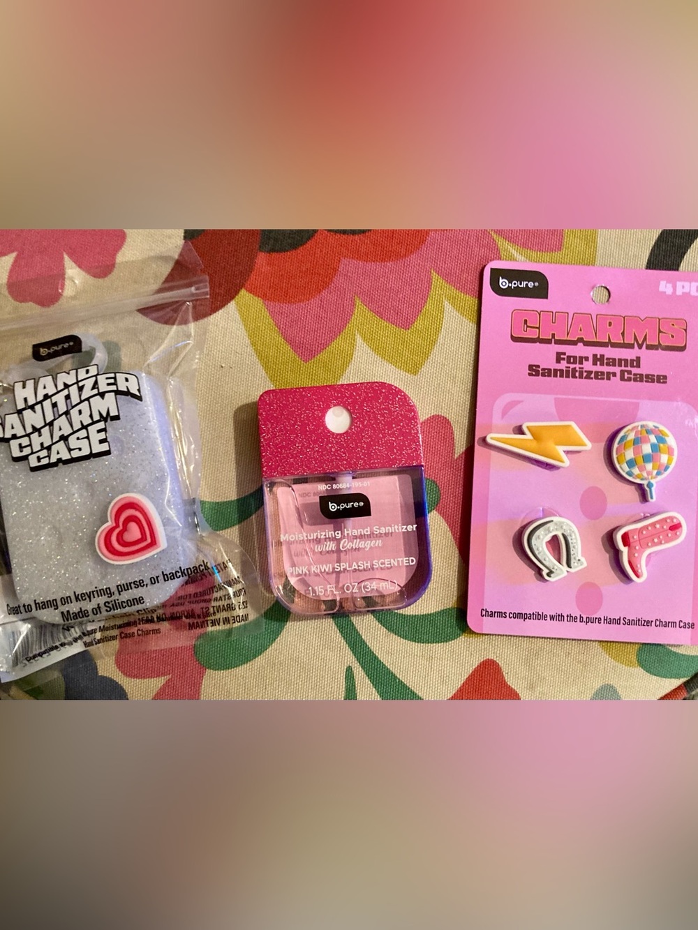B.Pure Pink Kiwi Splash Hand Sanitizer Croc Charm Set